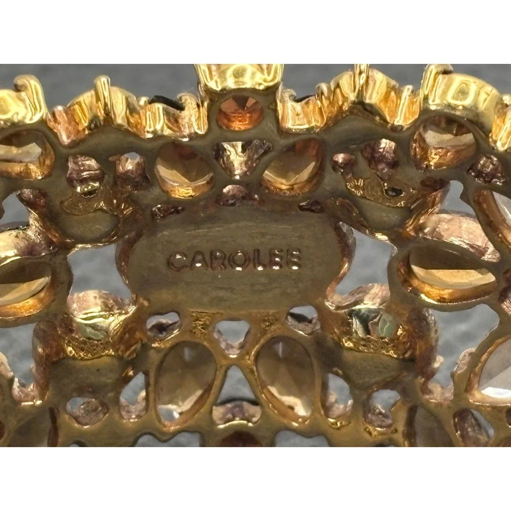 VTG Carolee Champagne Crystal Rhinestone Chunky Wide Statement Bracelet With Tag